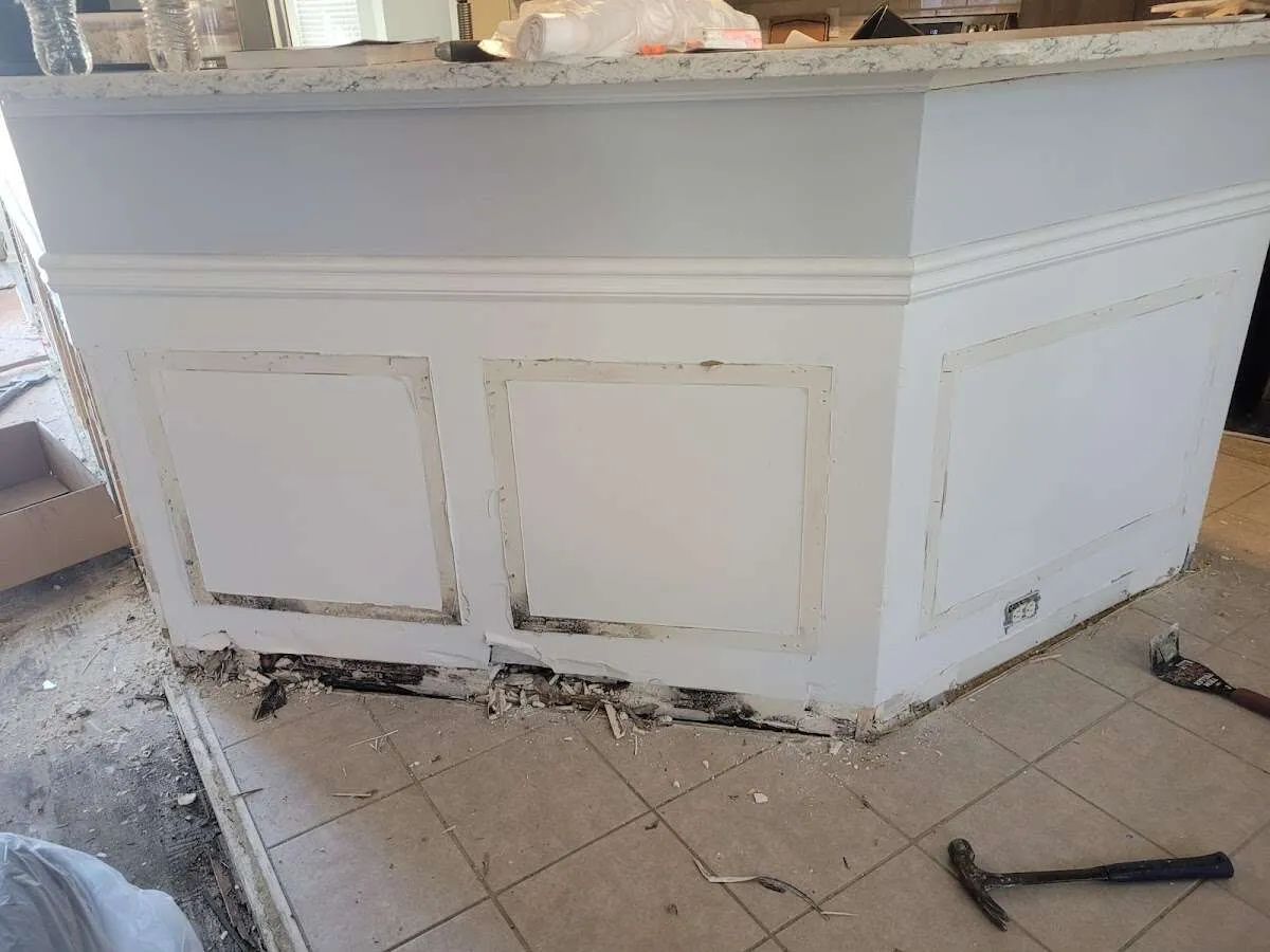 Water damage and mold on kitchen during Storm Damage Restoration in Camden